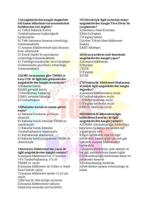 Müdür Yardımcılığı Sınavı Soru Bankası Anayasa 3 2