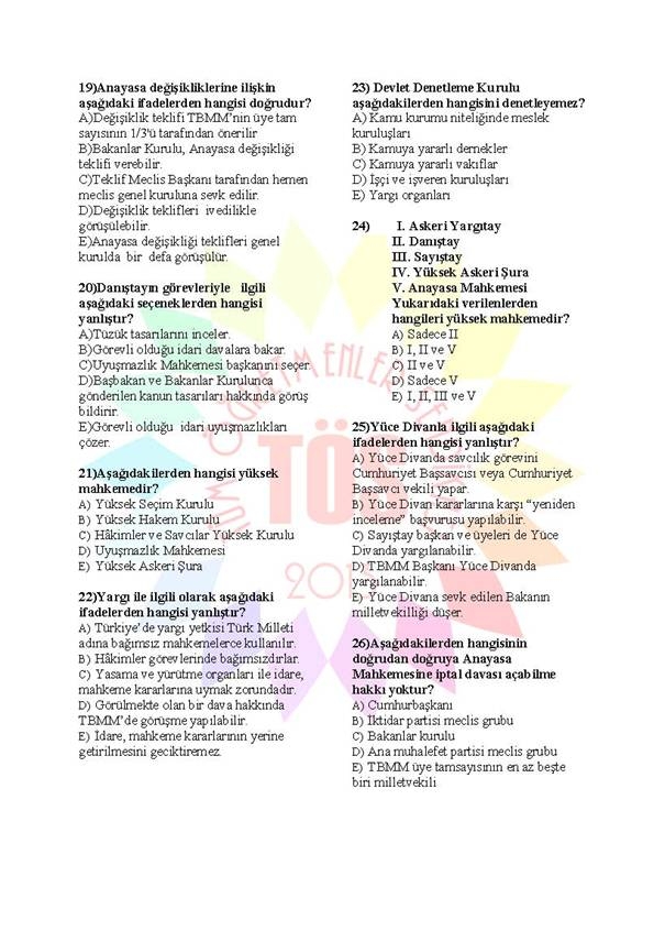 Müdür Yardımcılığı Sınavı Soru Bankası Anayasa 3 3