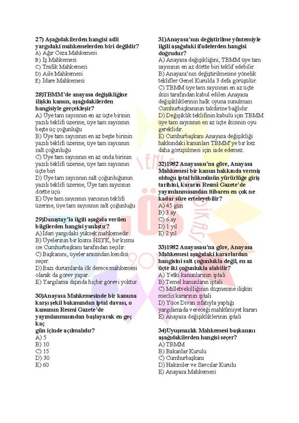 Müdür Yardımcılığı Sınavı Soru Bankası Anayasa 3 4
