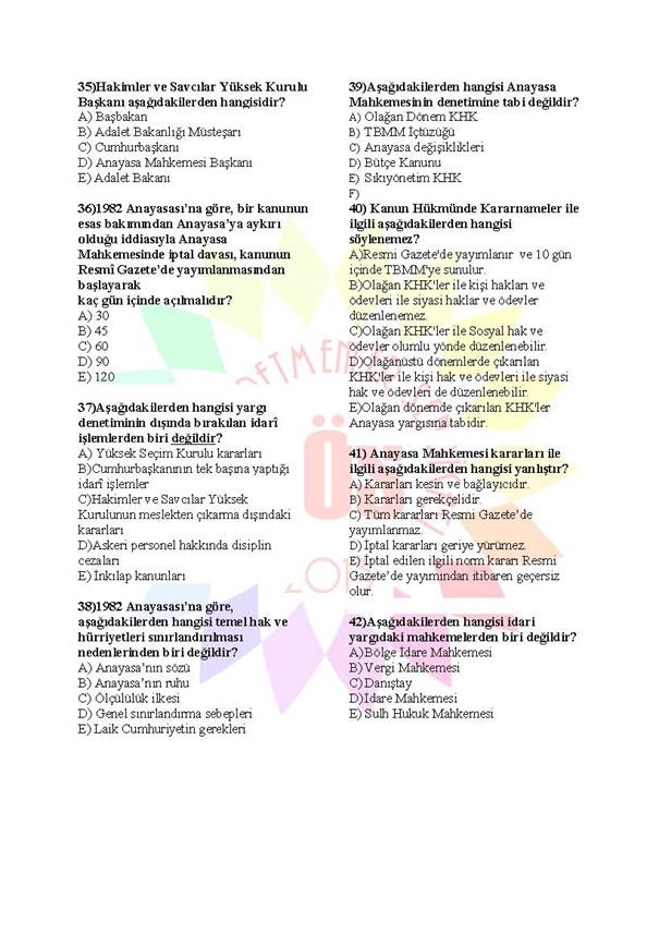 Müdür Yardımcılığı Sınavı Soru Bankası Anayasa 3 5