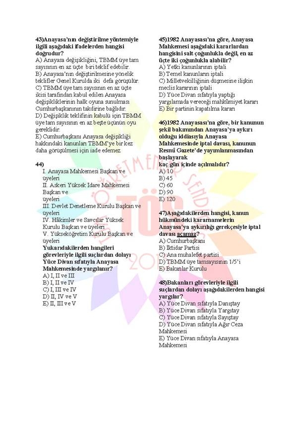 Müdür Yardımcılığı Sınavı Soru Bankası Anayasa 3 6