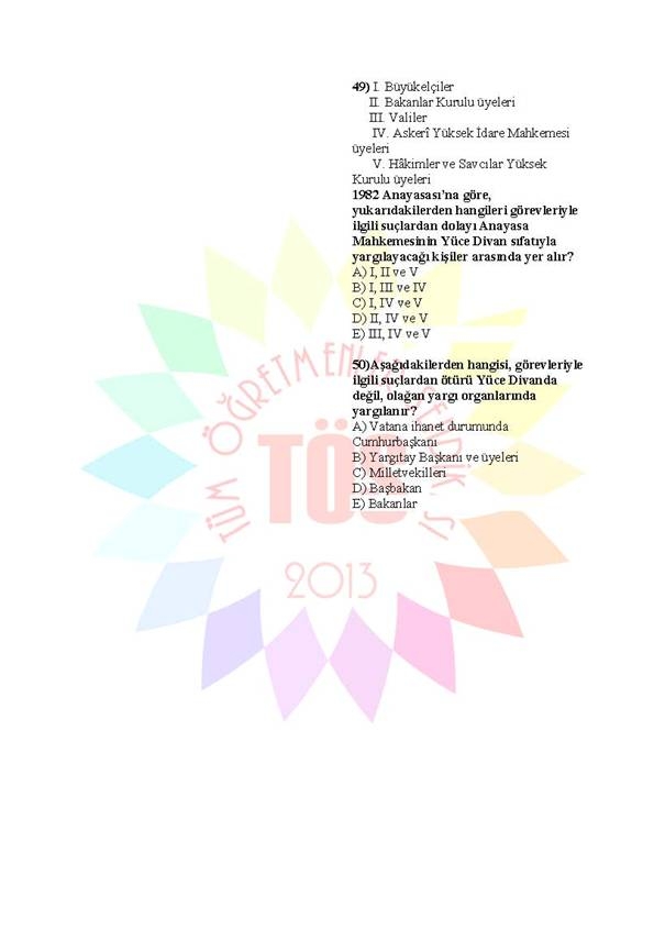 Müdür Yardımcılığı Sınavı Soru Bankası Anayasa 3 7