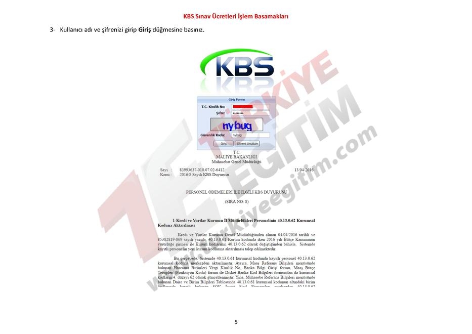 KBS Sınav Ücretleri İşlem Basamakları 5