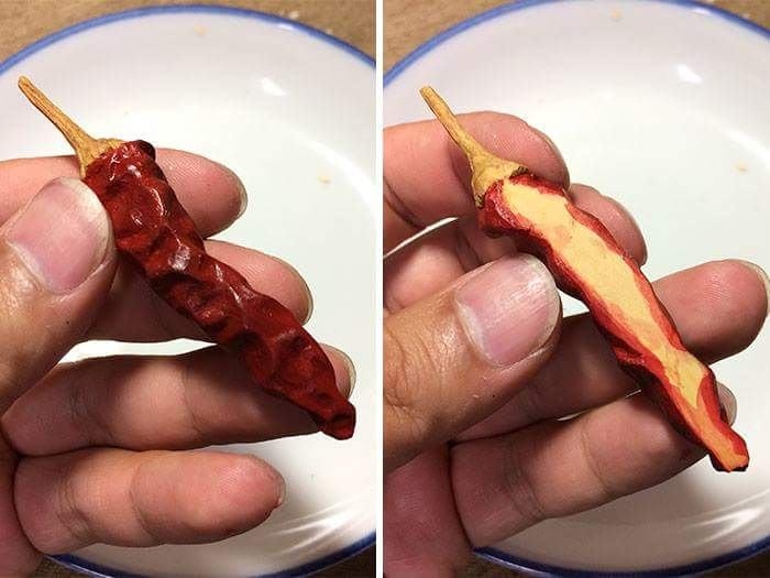 Ağaçtan oyduğu yiyecek figürleri insanı şaşırtıyor! 25