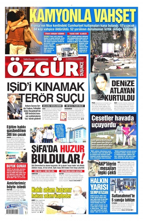 16 Temmuz 2016 gazete manşetleri 11
