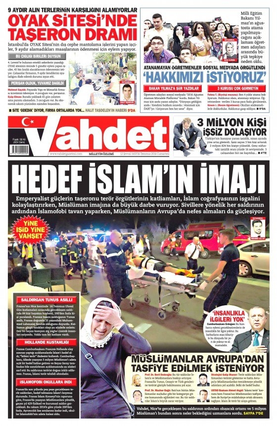 16 Temmuz 2016 gazete manşetleri 13