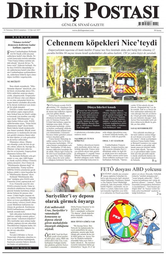 16 Temmuz 2016 gazete manşetleri 14