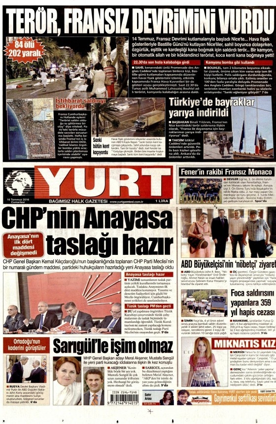 16 Temmuz 2016 gazete manşetleri 17