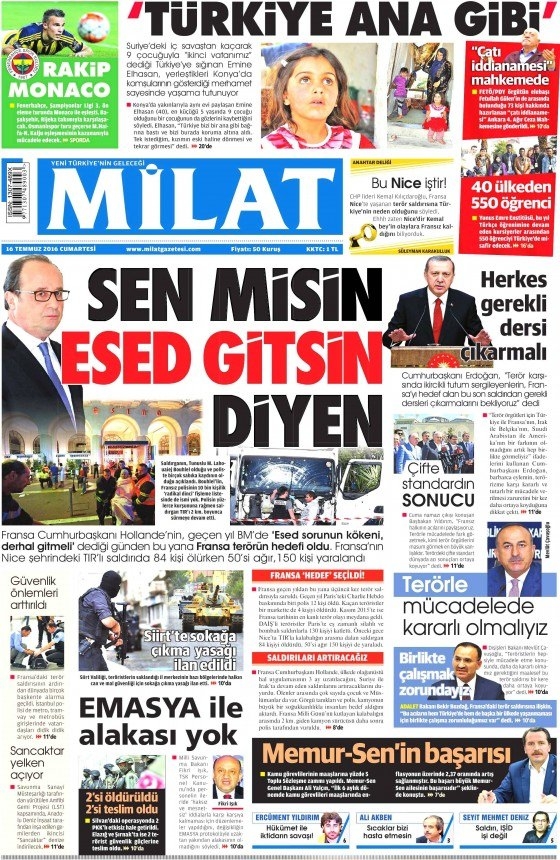 16 Temmuz 2016 gazete manşetleri 18
