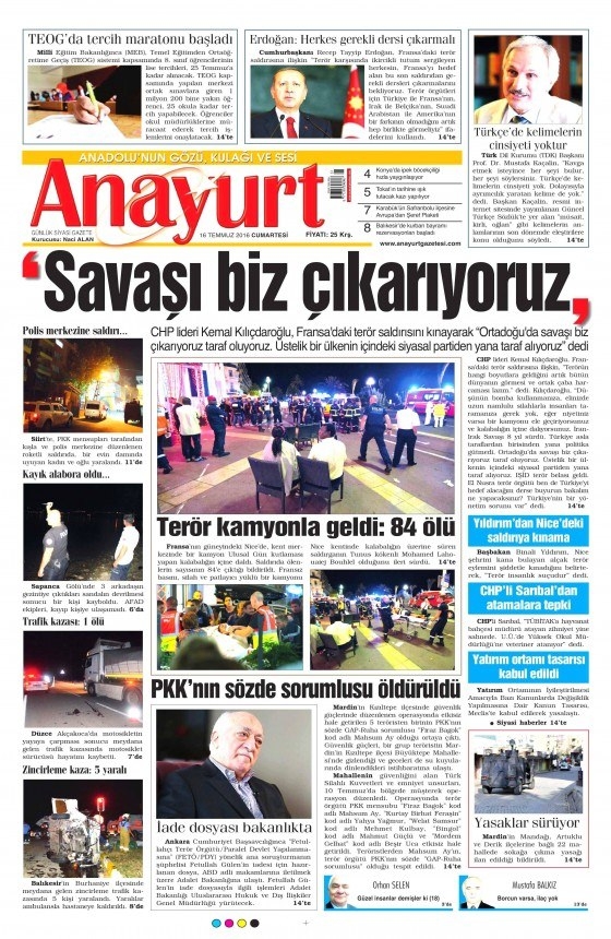16 Temmuz 2016 gazete manşetleri 19