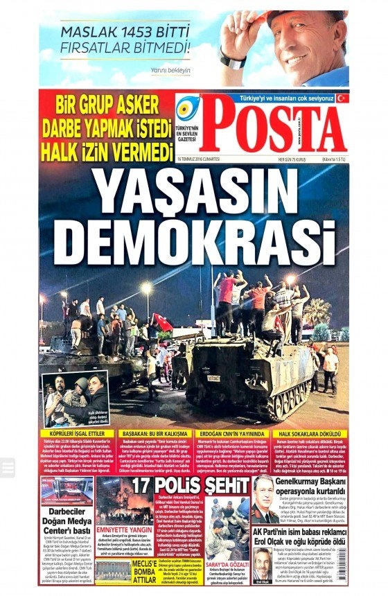 16 Temmuz 2016 gazete manşetleri 27