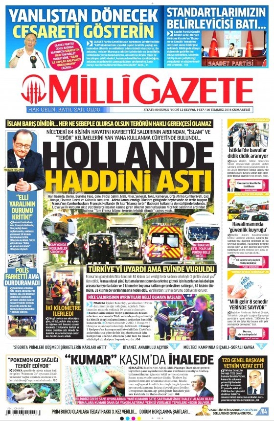 16 Temmuz 2016 gazete manşetleri 29