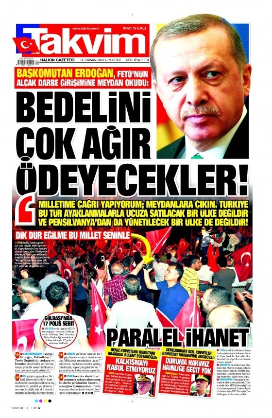 16 Temmuz 2016 gazete manşetleri 3