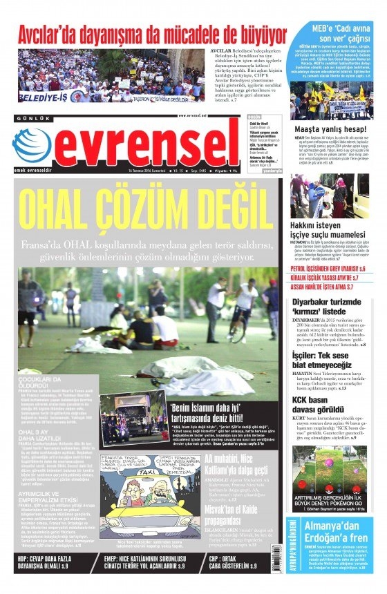 16 Temmuz 2016 gazete manşetleri 31