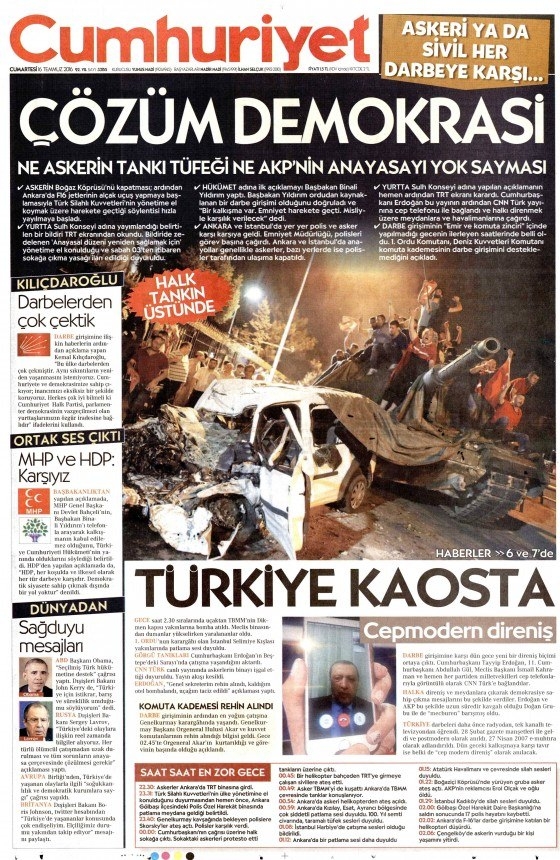 16 Temmuz 2016 gazete manşetleri 35