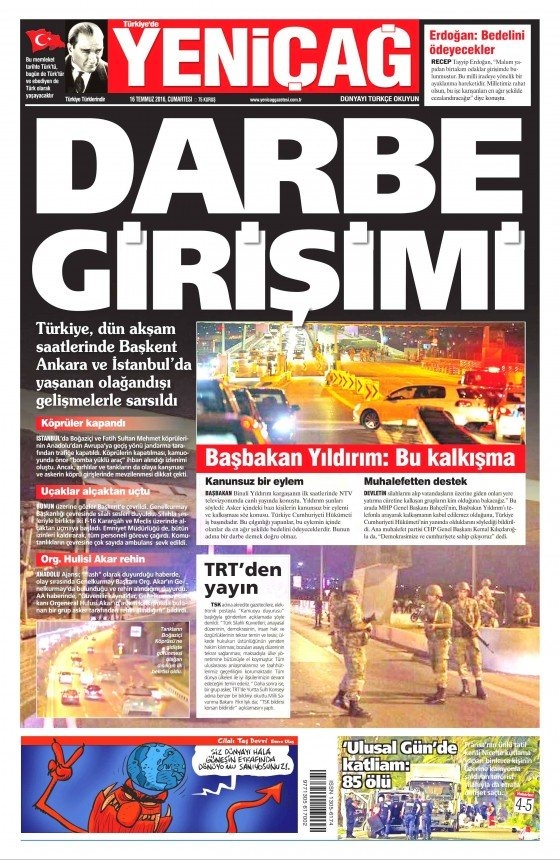 16 Temmuz 2016 gazete manşetleri 4