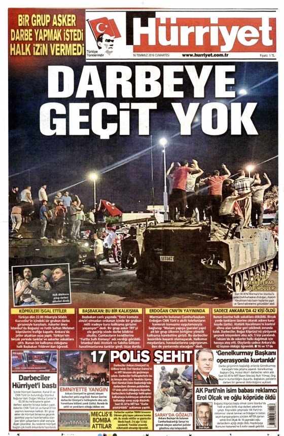 16 Temmuz 2016 gazete manşetleri 6