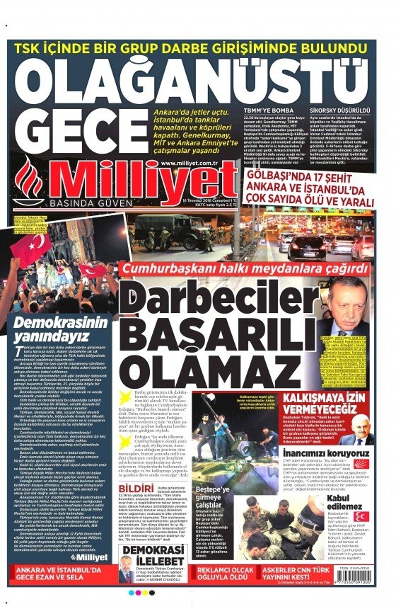 16 Temmuz 2016 gazete manşetleri 8