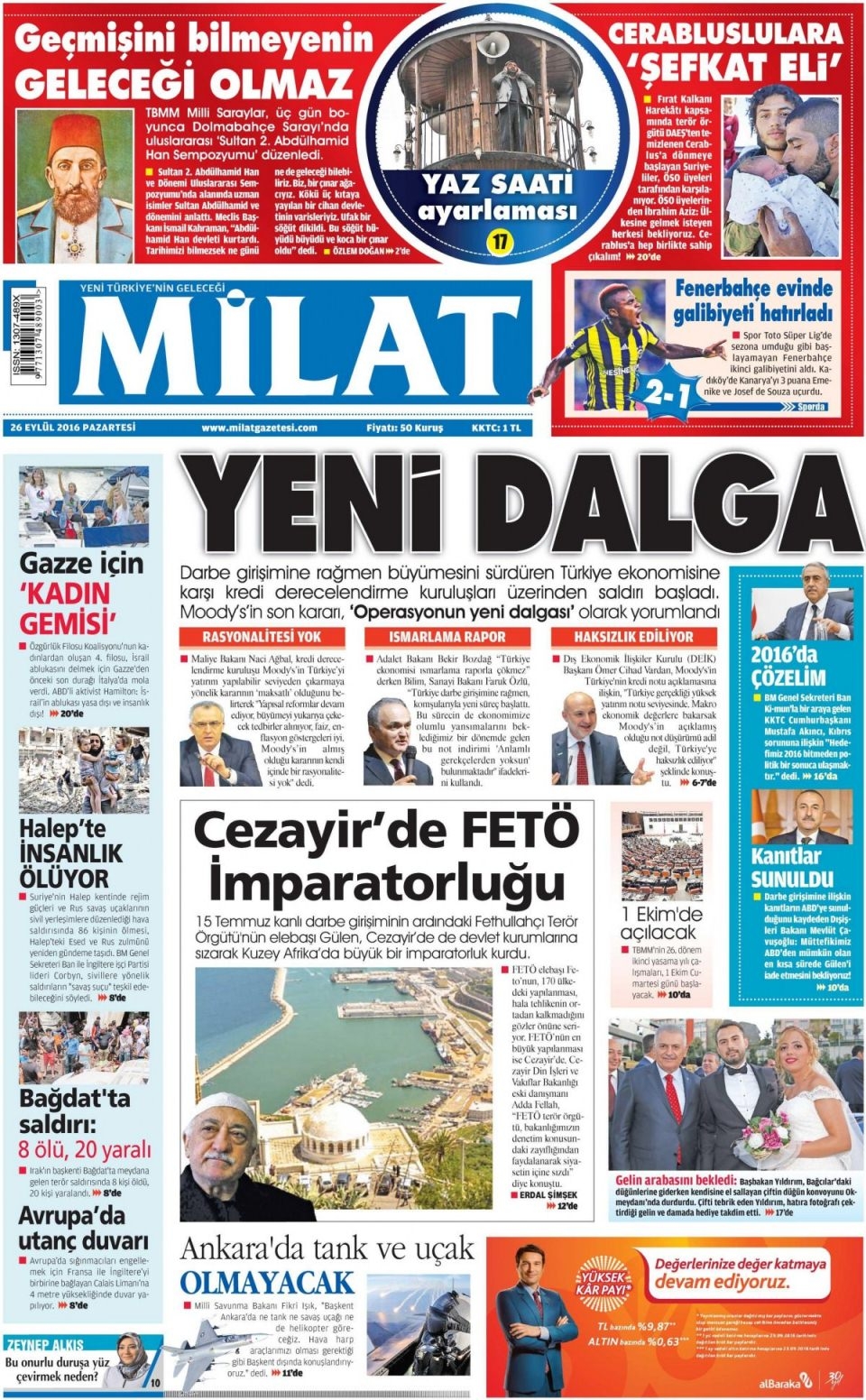 26 Eylül Pazartesi gazete manşetleri 13