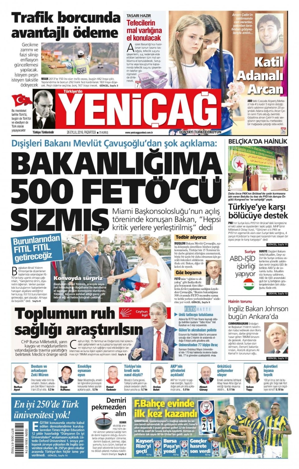 26 Eylül Pazartesi gazete manşetleri 19