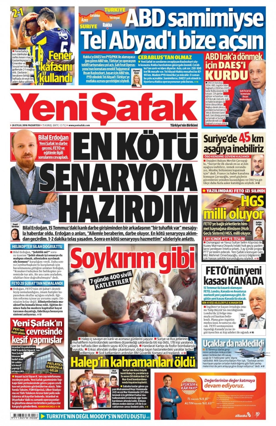 26 Eylül Pazartesi gazete manşetleri 2