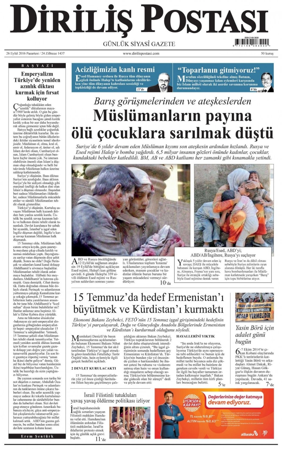 26 Eylül Pazartesi gazete manşetleri 20