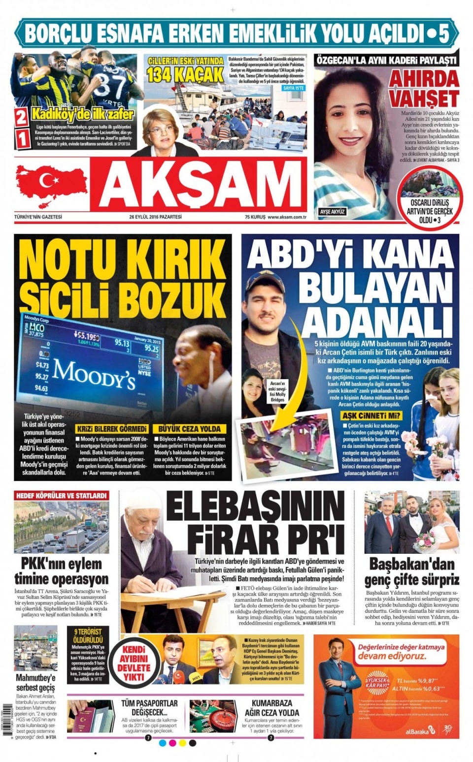 26 Eylül Pazartesi gazete manşetleri 9