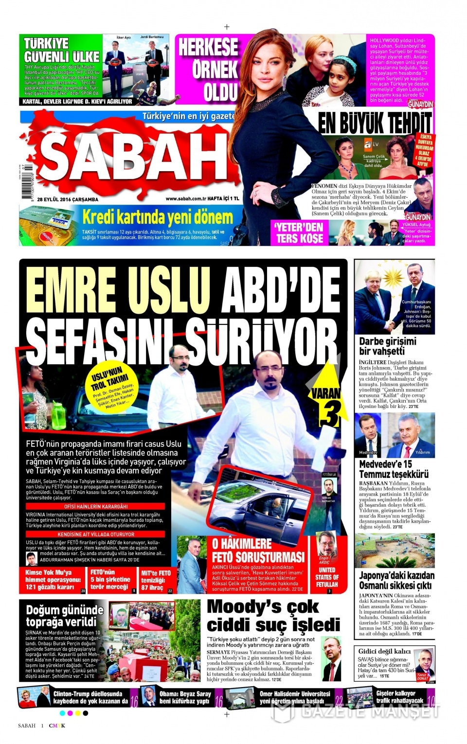 28 Eylül Çarşamba gazete manşetleri 1