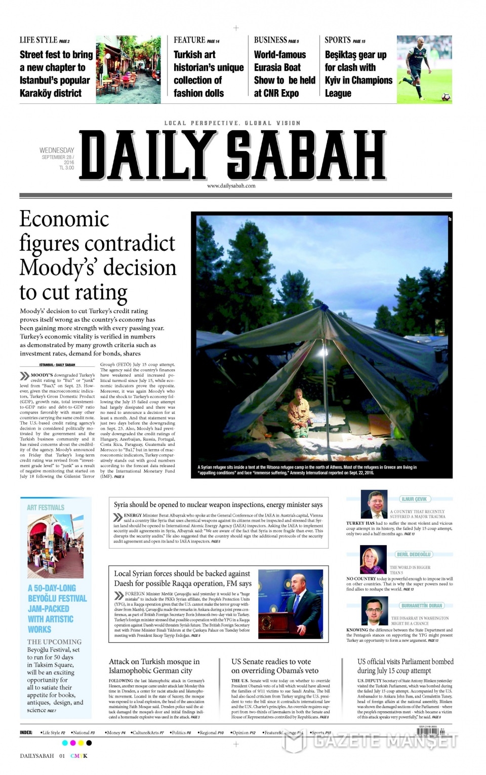 28 Eylül Çarşamba gazete manşetleri 14