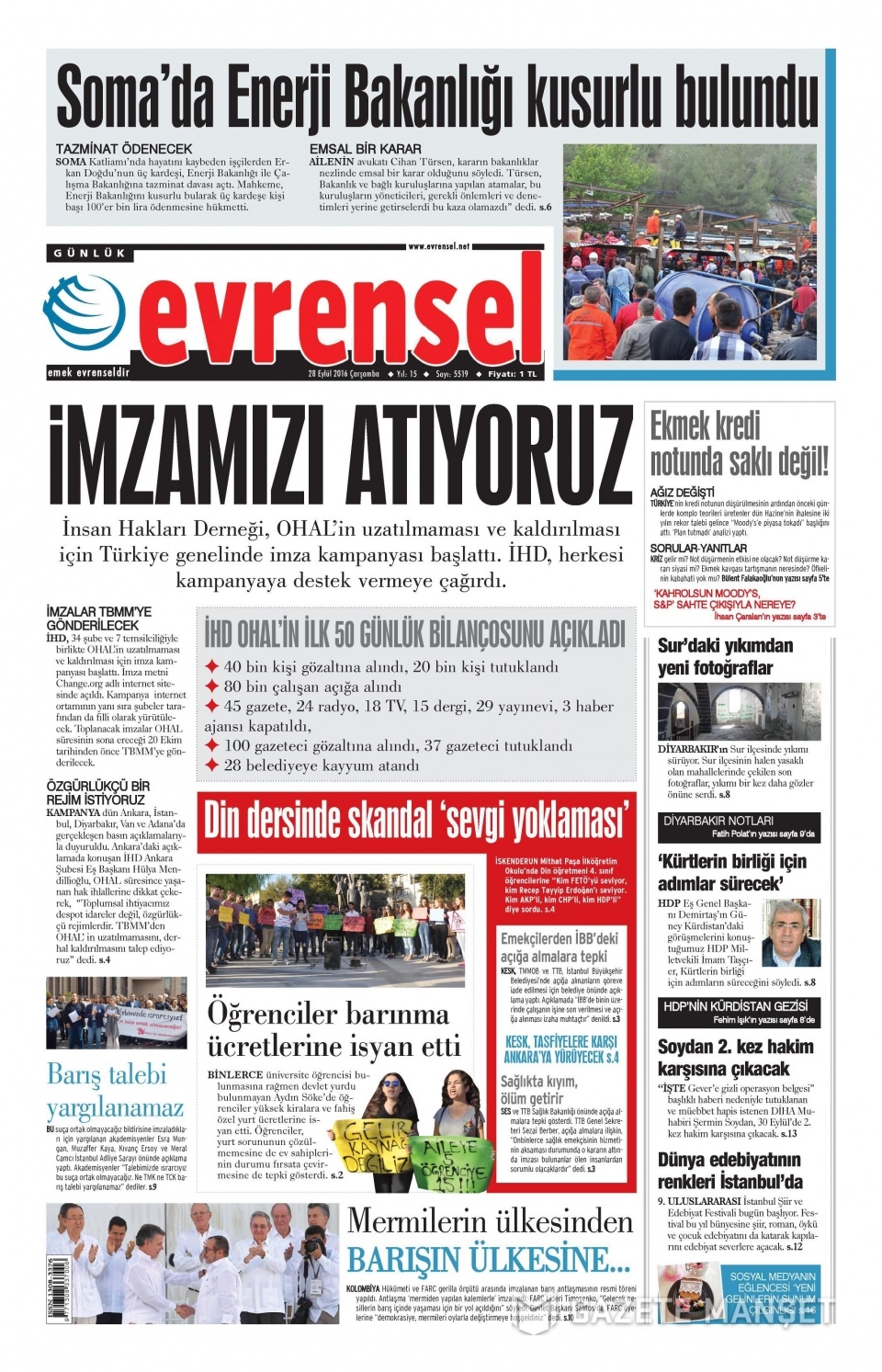 28 Eylül Çarşamba gazete manşetleri 21