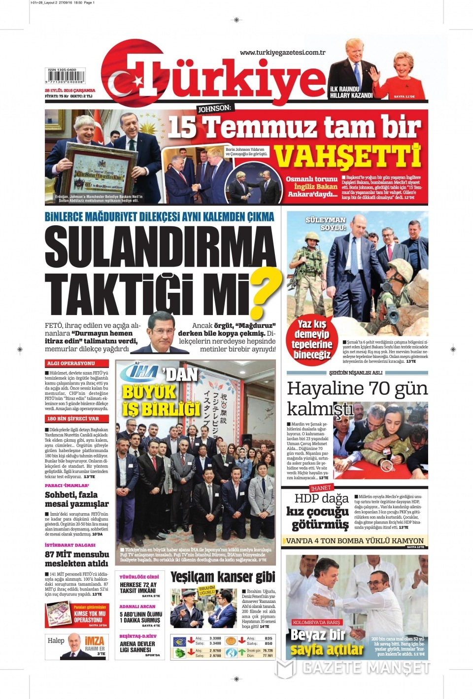 28 Eylül Çarşamba gazete manşetleri 7