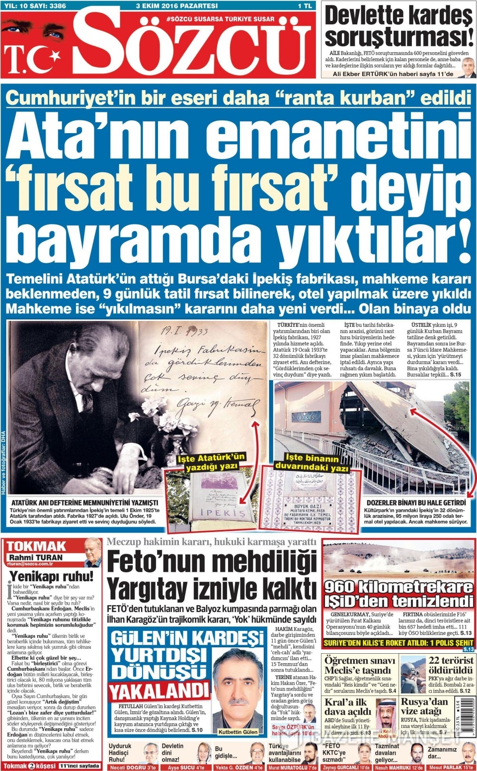 3 Ekim Pazartesi gazete manşetleri 4