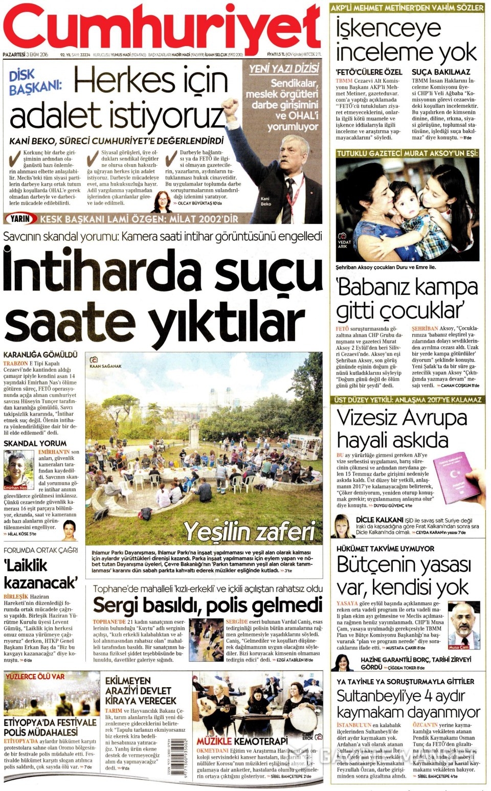 3 Ekim Pazartesi gazete manşetleri 5