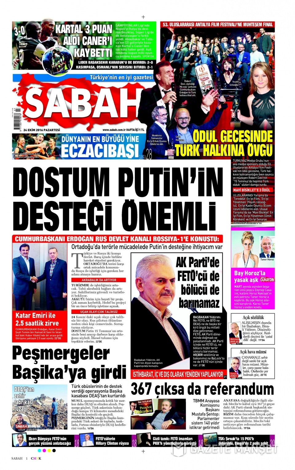 24 Ekim Pazartesi gazete manşetleri 1