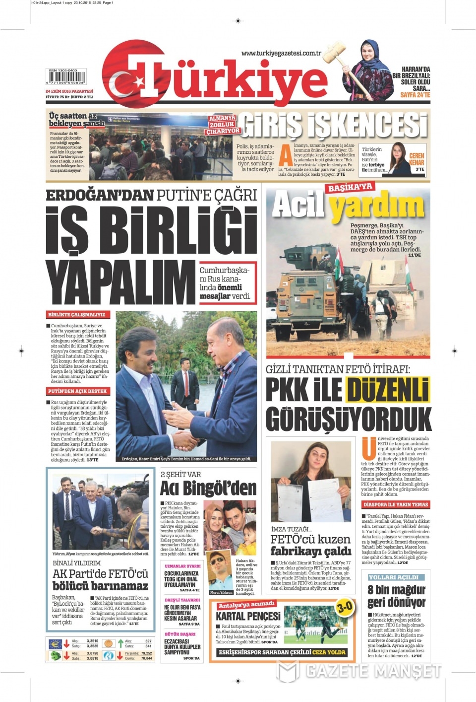 24 Ekim Pazartesi gazete manşetleri 10