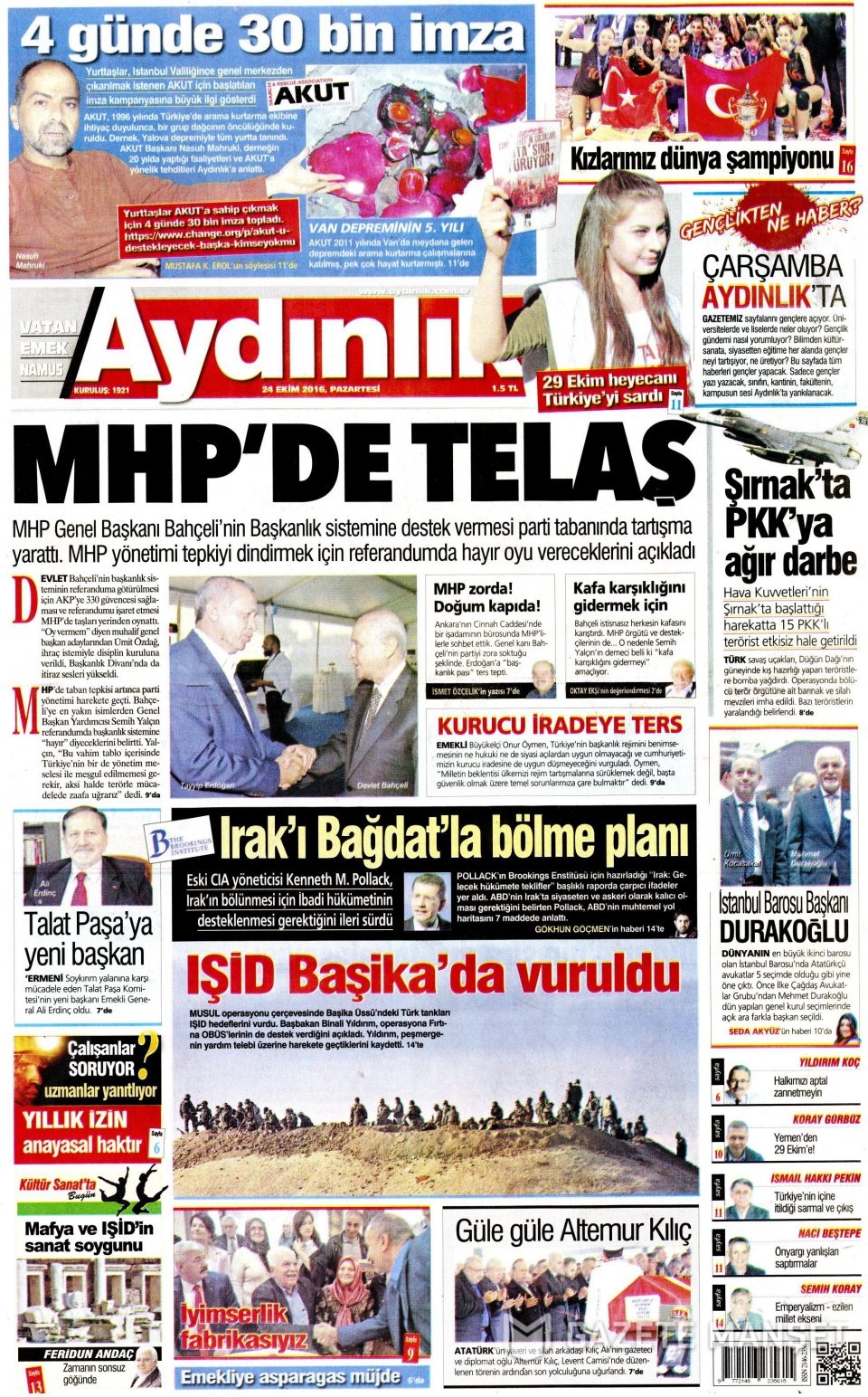 24 Ekim Pazartesi gazete manşetleri 12