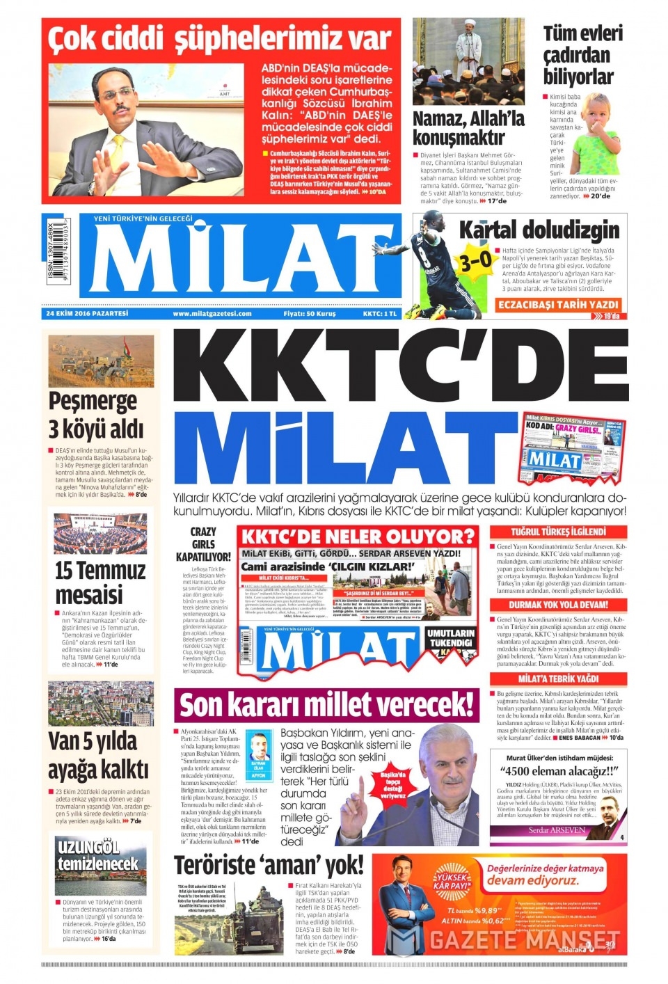 24 Ekim Pazartesi gazete manşetleri 13