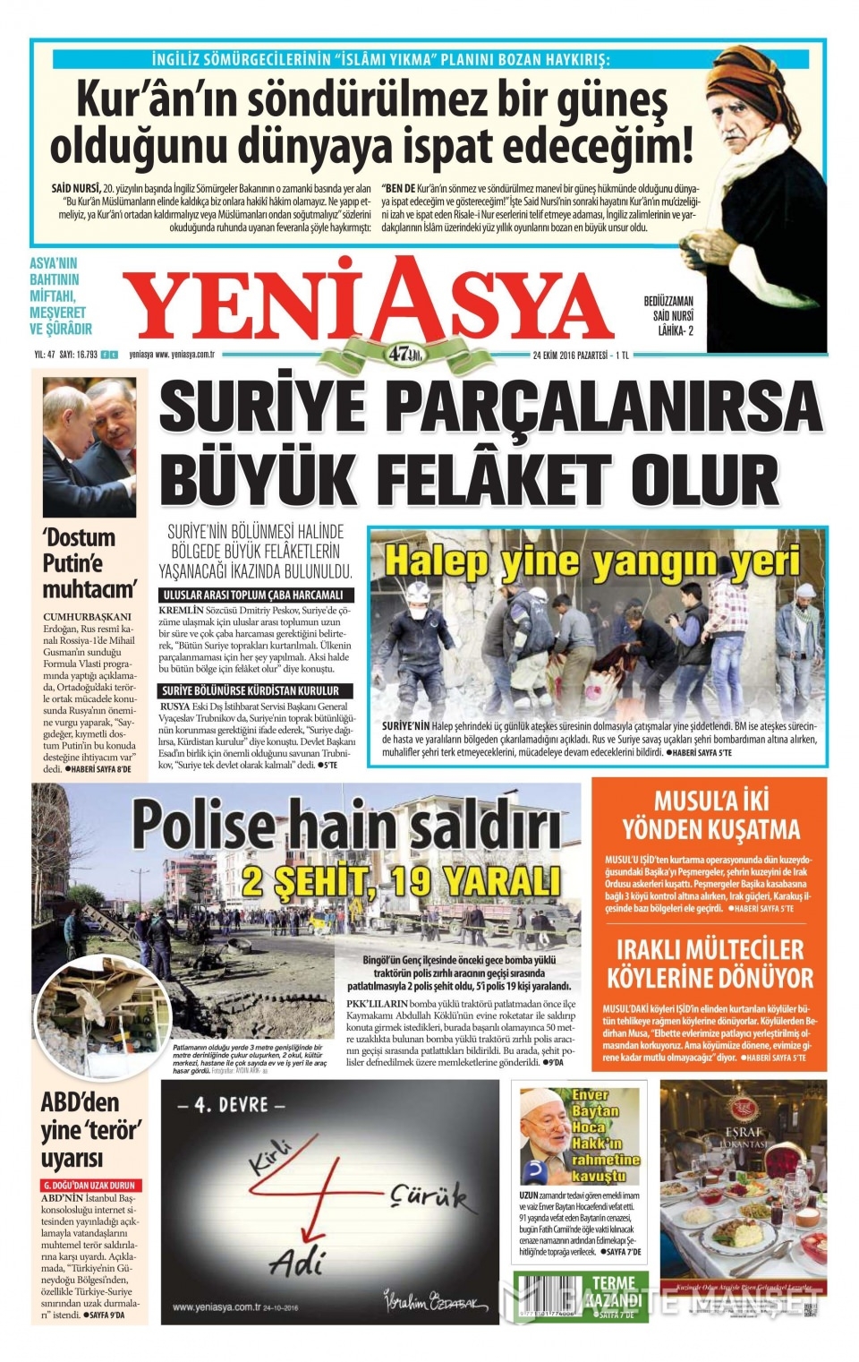 24 Ekim Pazartesi gazete manşetleri 16