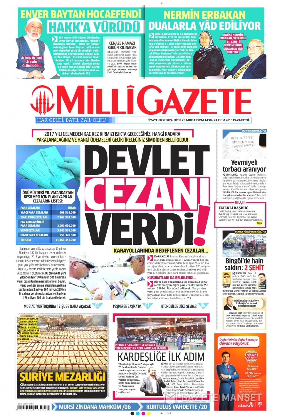 24 Ekim Pazartesi gazete manşetleri 19