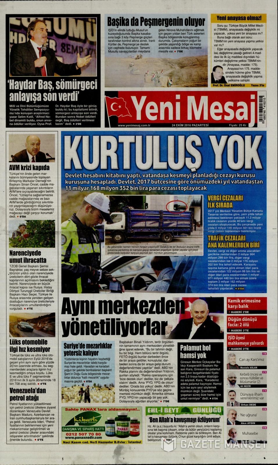 24 Ekim Pazartesi gazete manşetleri 22