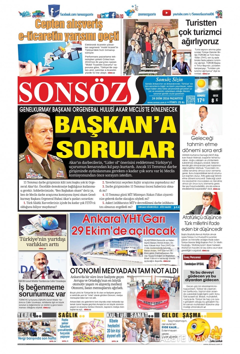 24 Ekim Pazartesi gazete manşetleri 23