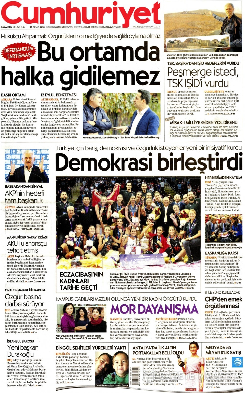 24 Ekim Pazartesi gazete manşetleri 24