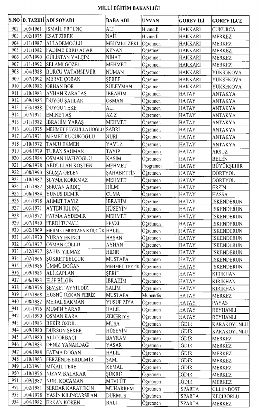 İşte kamuda ihraç edilenlerin ve göreve iade edilenlerin tam listesi 141