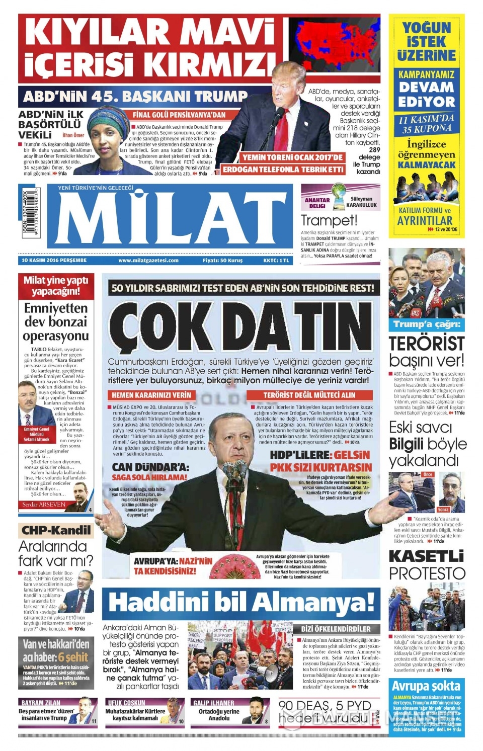 10 Kasım Perşembe gazete manşetleri 24