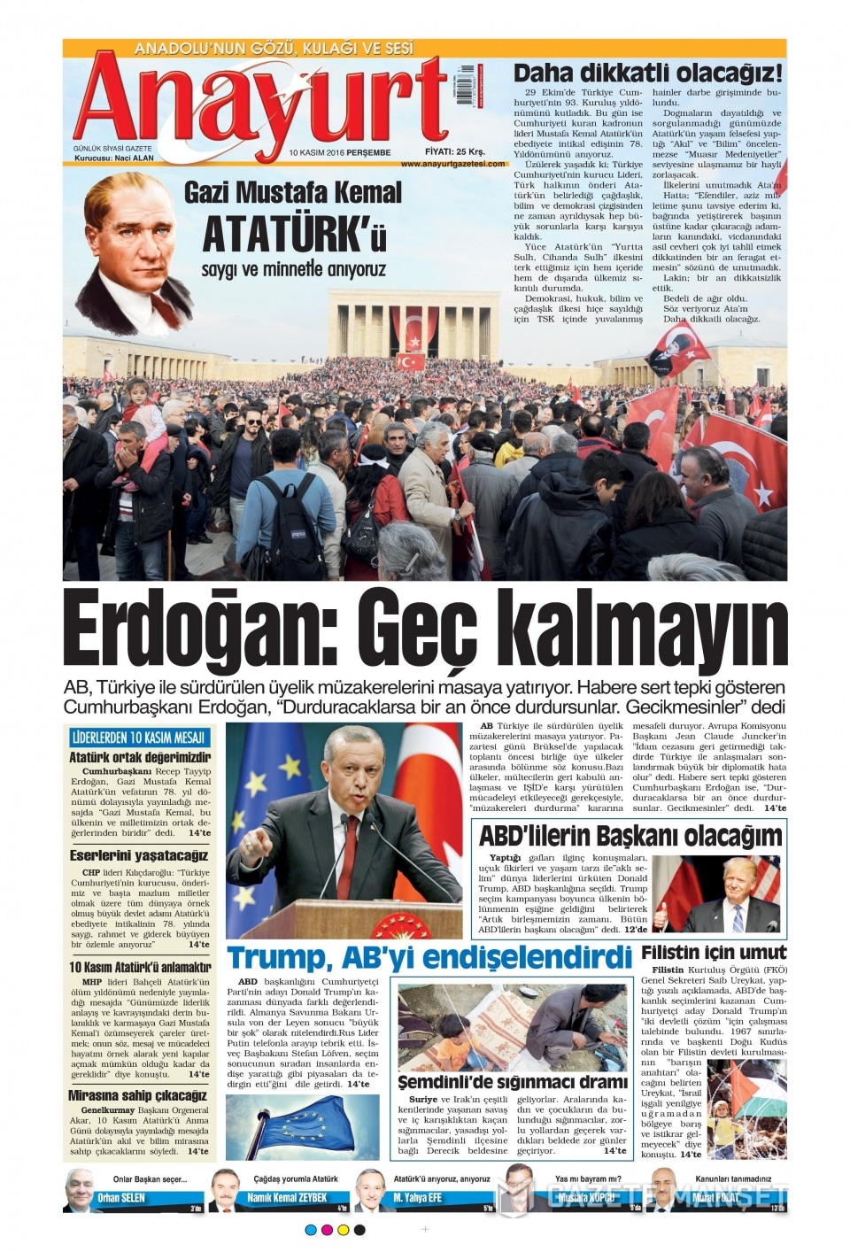 10 Kasım Perşembe gazete manşetleri 25