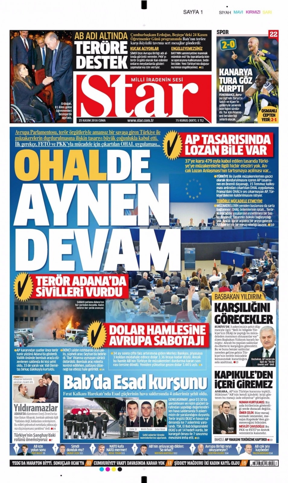 25 Kasım Cuma Gazete Manşetleri 1