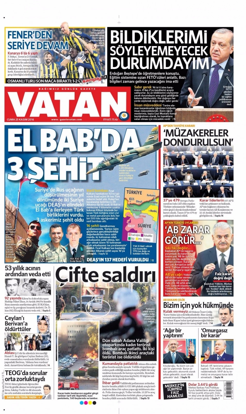 25 Kasım Cuma Gazete Manşetleri 13