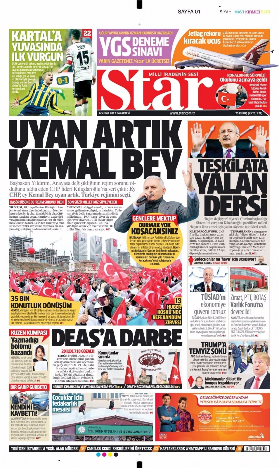 6 Şubat Pazartesi Gazete Manşetleri 1