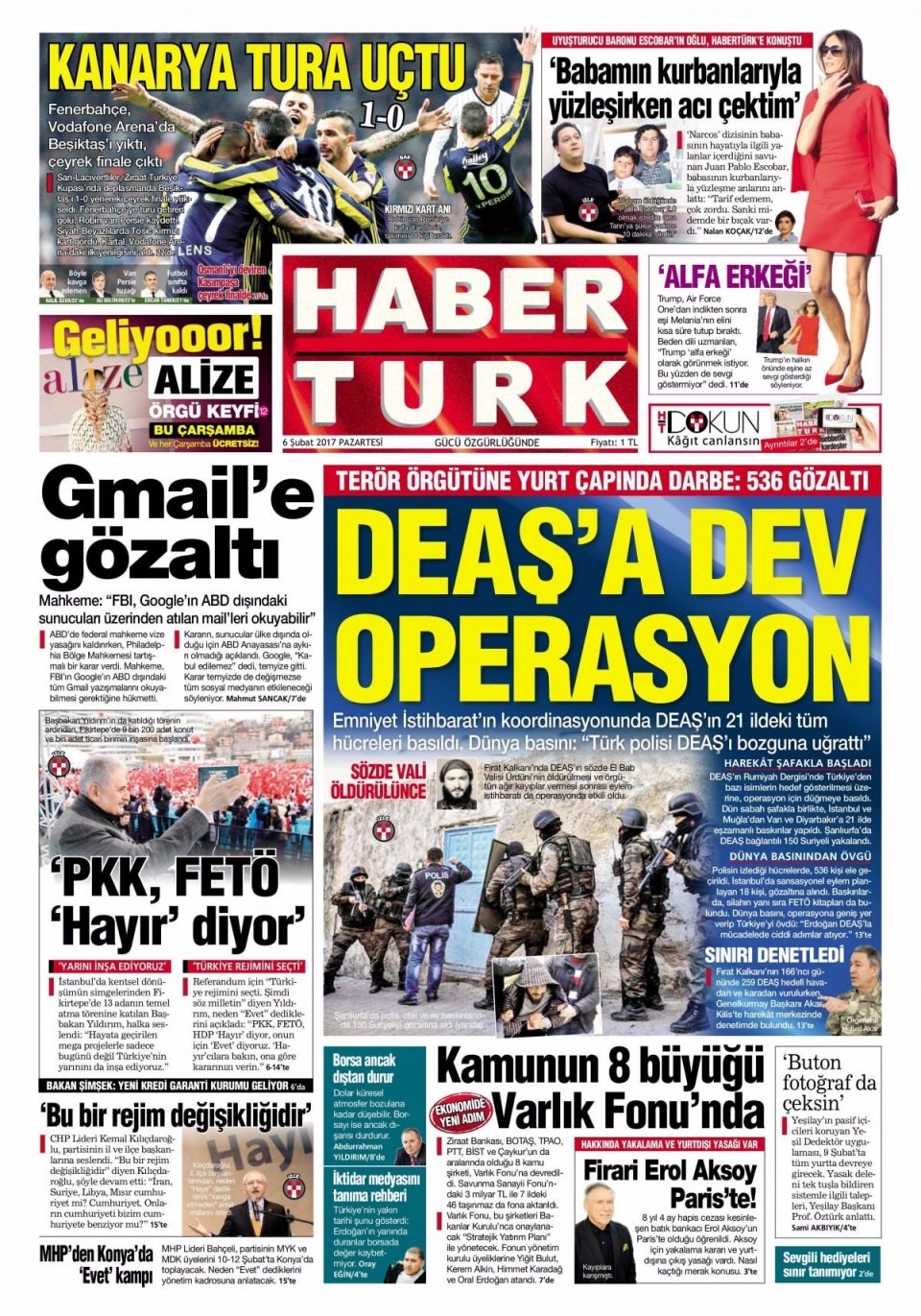 6 Şubat Pazartesi Gazete Manşetleri 12