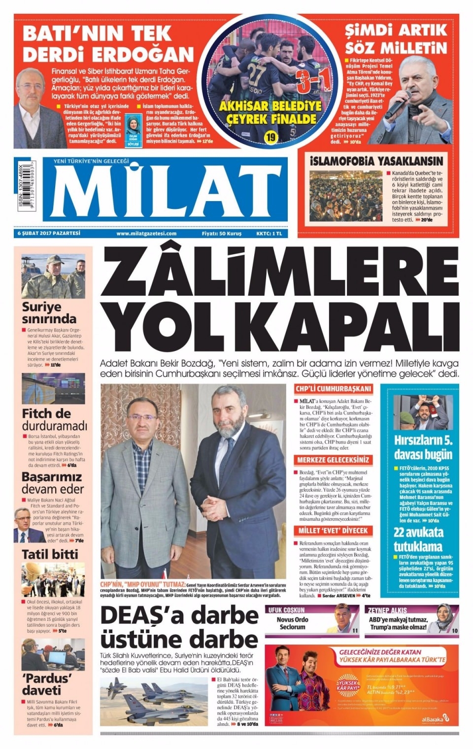 6 Şubat Pazartesi Gazete Manşetleri 14